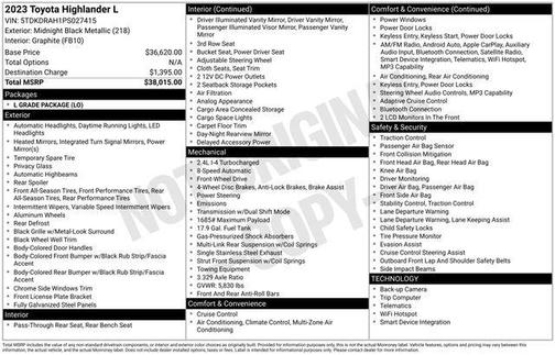 Midnight Black Metallic 2023 Toyota Highlander L