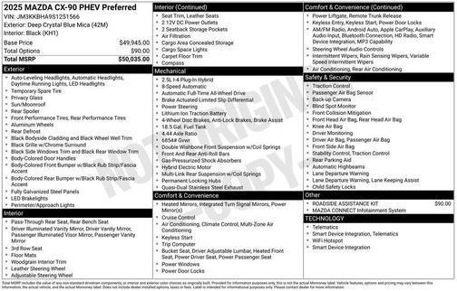 2025 Mazda CX-90 PHEV Preferred Package