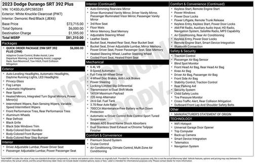 White Knuckle Clearcoat 2023 Dodge Durango SRT 392 Plus AWD
