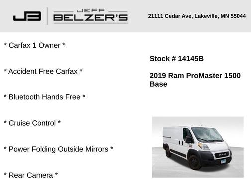 2019 RAM ProMaster 1500 Low Roof