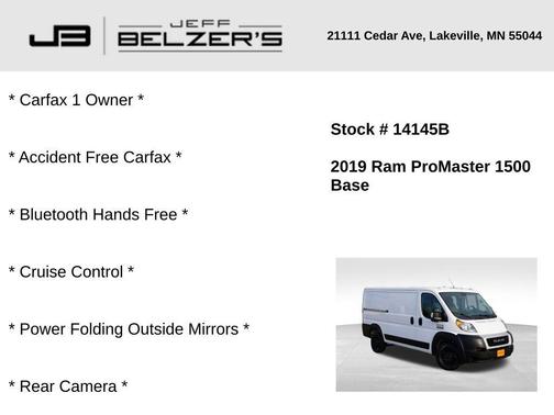 2019 RAM ProMaster 1500 Low Roof