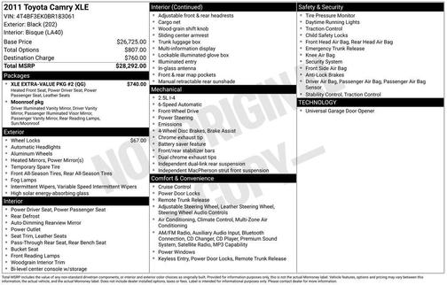 Black 2011 Toyota Camry XLE