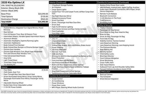 Ebony Black 2020 Kia Optima LX