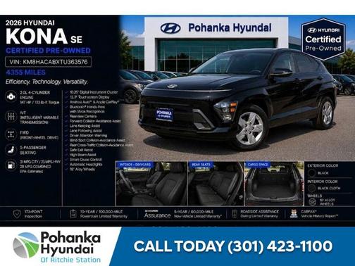 Black 2026 Hyundai KONA SE