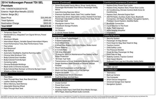 2014 Volkswagen Passat 2.0L TDI DSG SEL Premium