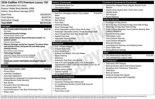 Stellar Black Metallic 2026 Cadillac XT5 Premium Luxury