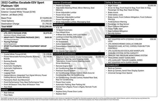 Crystal White Tri-Coat 2022 Cadillac Escalade ESV Sport Platinum