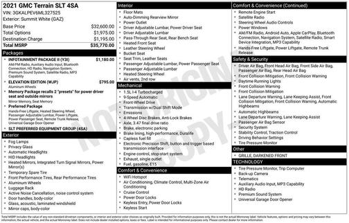 Summit White 2021 GMC Terrain SLT