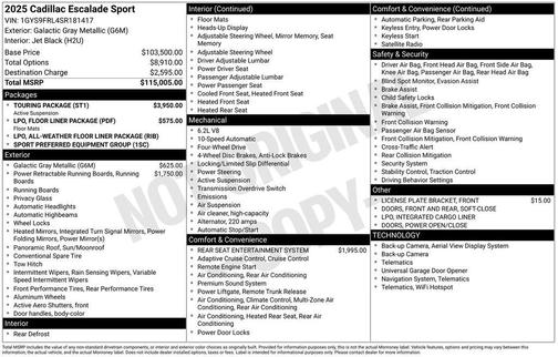 Galactic Gray Metallic 2025 Cadillac Escalade Sport