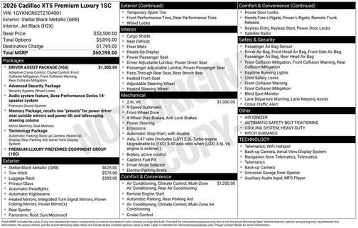 Stellar Black Metallic 2026 Cadillac XT5 Premium Luxury