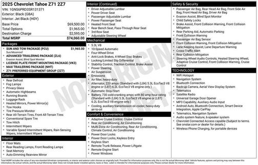 Black 2025 Chevrolet Tahoe Z71