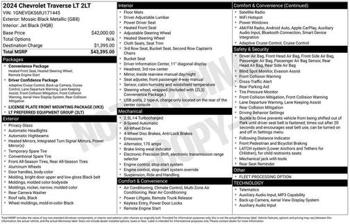 Black 2024 Chevrolet Traverse LT