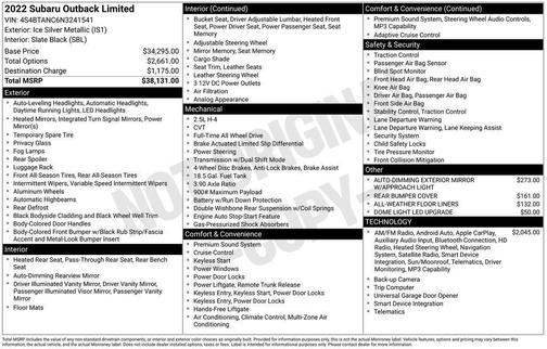 Ice Silver Metallic 2022 Subaru Outback Limited
