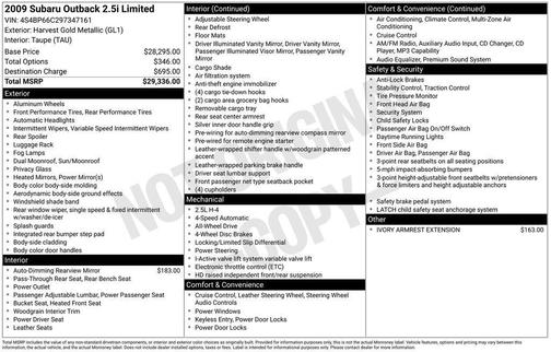 Harvest Gold Metallic 2009 Subaru Outback 2.5i