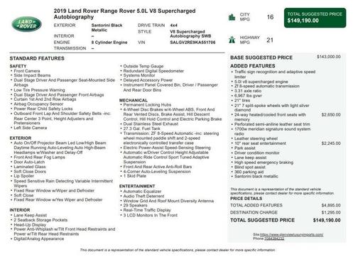 2019 Land Rover Range Rover 5.0L V8 Supercharged Autobiography