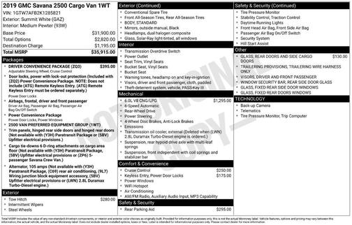 2019 GMC Savana 2500 Work Van