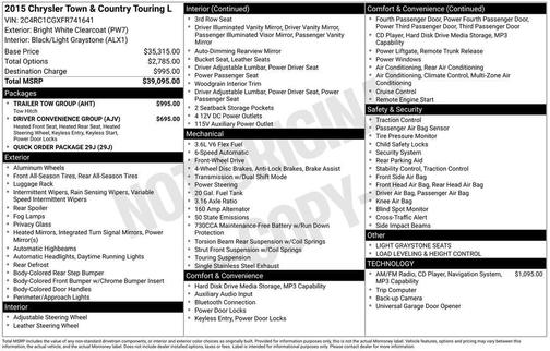 Bright White Clearcoat 2015 Chrysler Town & Country Touring-L