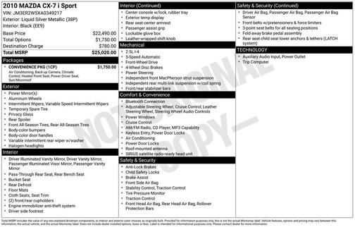 Liquid Silver Metallic 2010 Mazda CX-7 i Sport