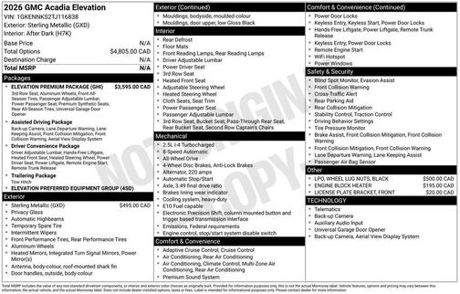 Sterling Metallic 2026 GMC Acadia Elevation AWD