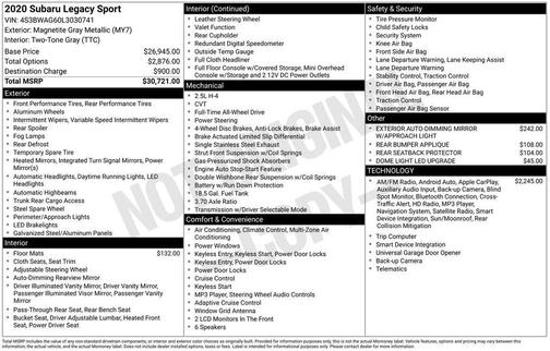2020 Subaru Legacy Sport