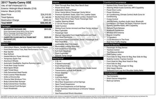 Midnight Black Metallic 2017 Toyota Camry XSE