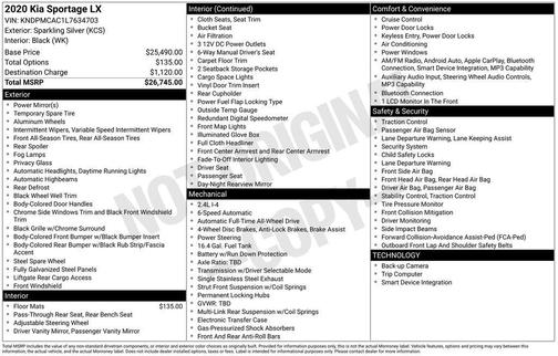 Sparkling Silver 2020 Kia Sportage LX