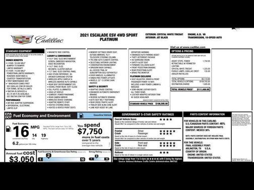 2021 Cadillac Escalade ESV Sport Platinum