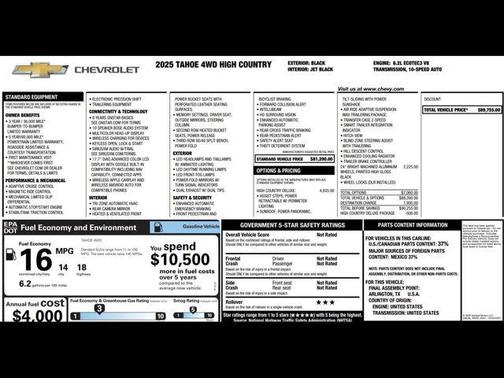 Black 2025 Chevrolet Tahoe 4WD High Country