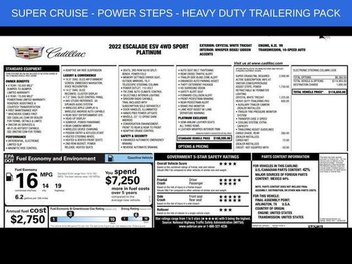 Crystal White Tricoat 2022 Cadillac Escalade ESV Sport Platinum
