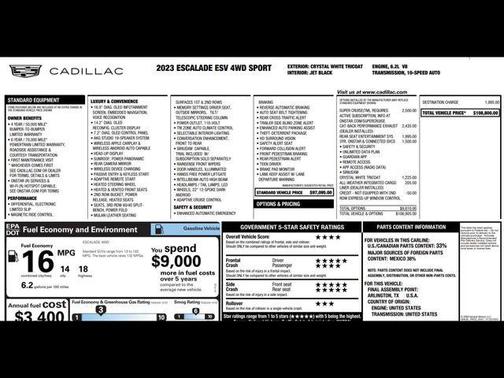 Crystal White Tricoat 2023 Cadillac Escalade ESV Sport