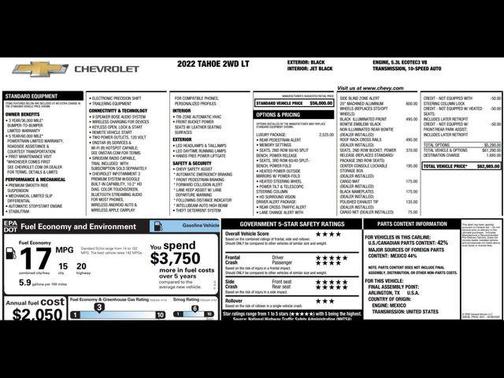 Black 2022 Chevrolet Tahoe LT