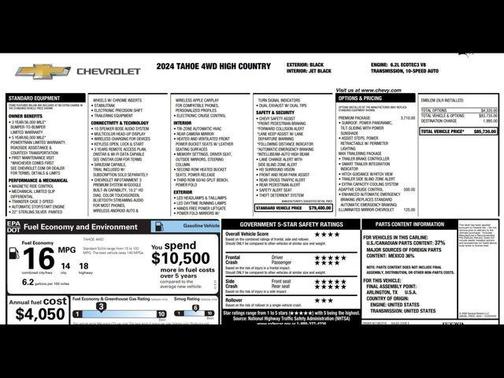 Black 2024 Chevrolet Tahoe 4WD High Country