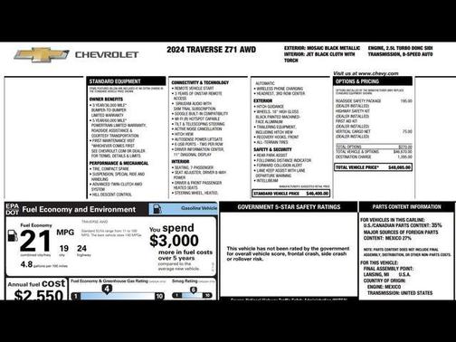 Mosaic Black Metallic 2024 Chevrolet Traverse AWD Z71