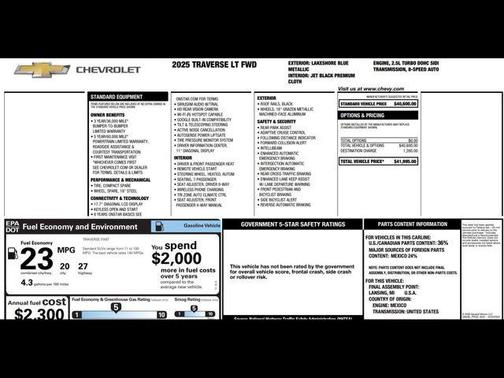 Lakeshore Blue Metallic 2025 Chevrolet Traverse LT