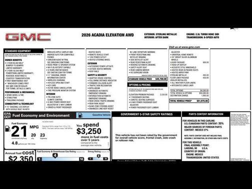 Sterling Metallic 2026 GMC Acadia Elevation AWD