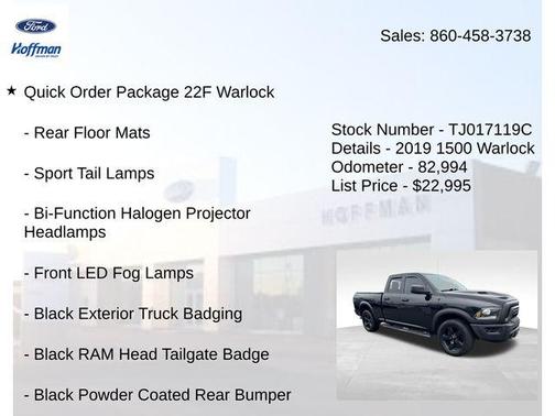 Diamond Black Crystal Pearlcoat 2019 RAM 1500 Classic Warlock Quad Cab 4x4 6'4' Box