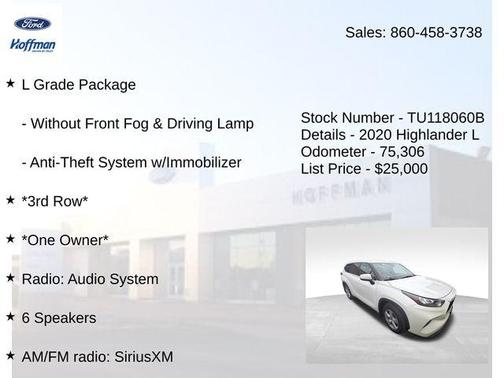 Blizzard Pearl 2020 Toyota Highlander L
