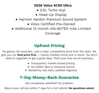 2026 Volvo XC90 Ultra, B6 AWD Gas (mild hybrid), Gasoline, Bright, 7 Seats