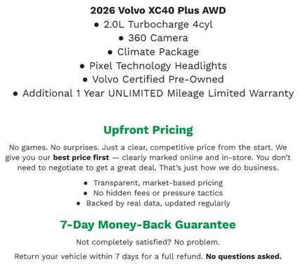 2026 Volvo XC40 Plus, B5 AWD Gas (mild hybrid), Dark