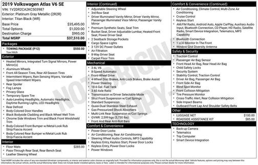 2019 Volkswagen Atlas 3.6L SE