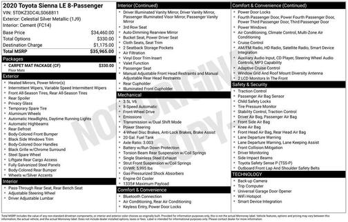 Celestial Silver Metallic 2020 Toyota Sienna LE