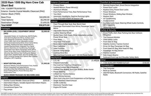 Granite Crystal Metallic Clearcoat 2020 RAM 1500 Big Horn/Lone Star