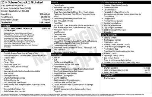 2014 Subaru Outback 2.5i Limited