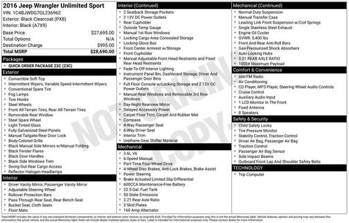 2016 Jeep Wrangler Unlimited Sport