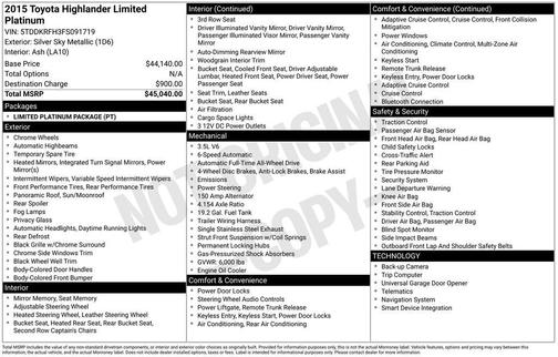 2015 Toyota Highlander Limited Platinum