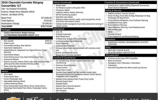2026 Chevrolet Corvette Stingray w/1LT
