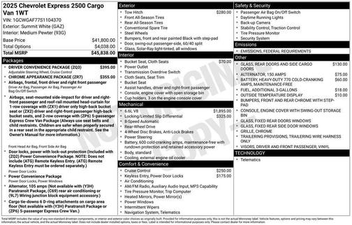 2025 Chevrolet Express 2500 RWD 2500 Regular Wheelbase WT