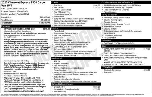 2025 Chevrolet Express 2500 RWD 2500 Regular Wheelbase WT