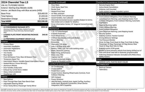 Sterling Gray Metallic 2024 Chevrolet Trax LS