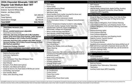 Summit White 2026 Chevrolet Silverado 1500 WT